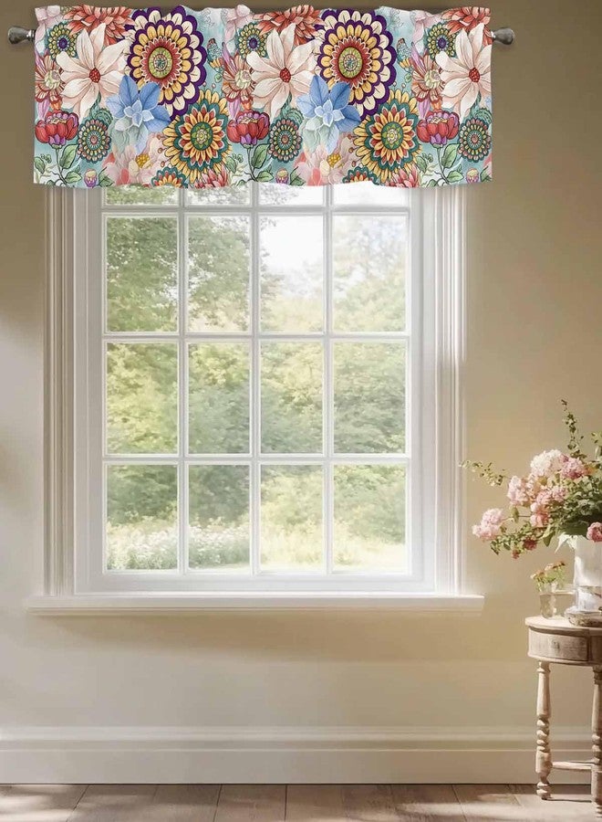 LooPoP Valance for Windows Bohemian Floral Curtains Valances Boho Flowers Colorful Plant Short Curtains Rod Pocket Window Treatment for Kitchen Living Room Bedroom Bathroom Cafe Decor 1 Panel 54x18 Inch - Image 5